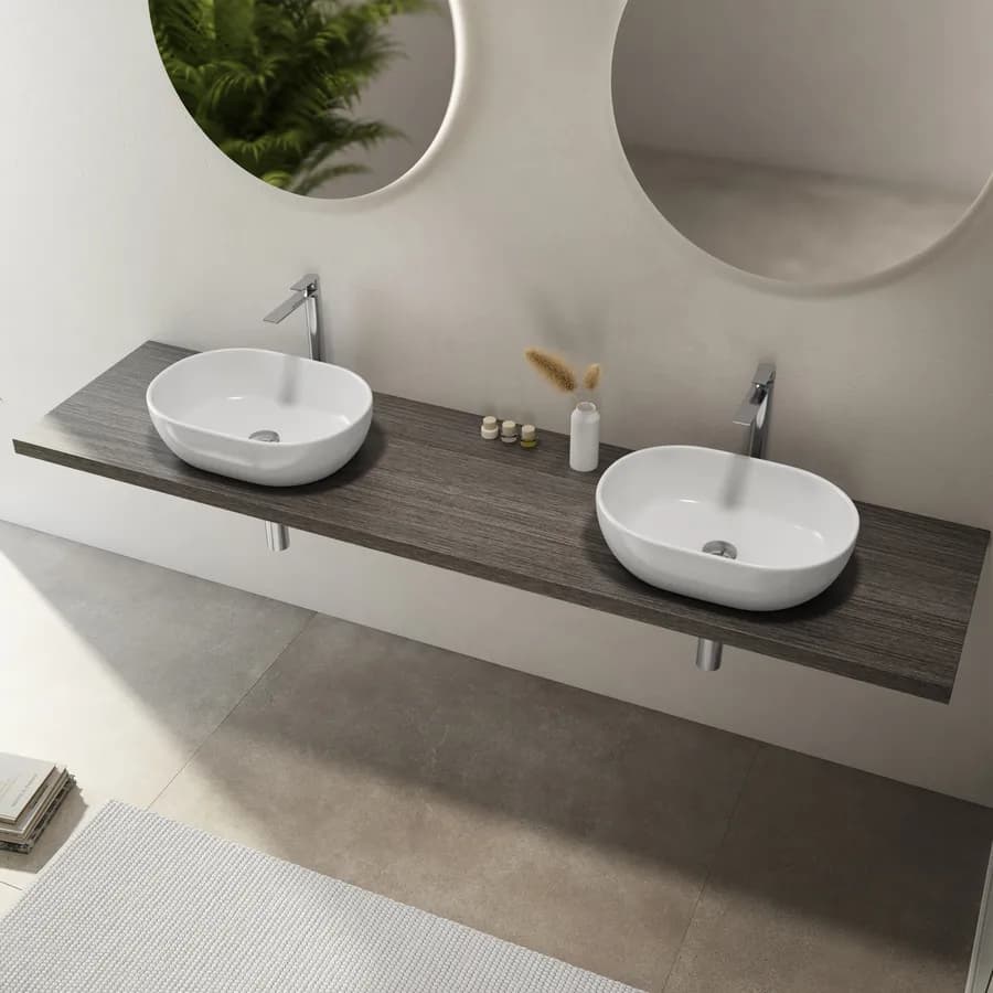 Mensolone bagno 3,8 h sospeso 190 cm in legno rovere grigio - Plain