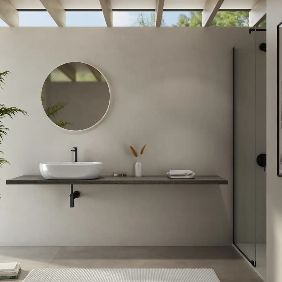 Mensolone bagno 3,8 h sospeso 190 cm in legno rovere grigio - Plain