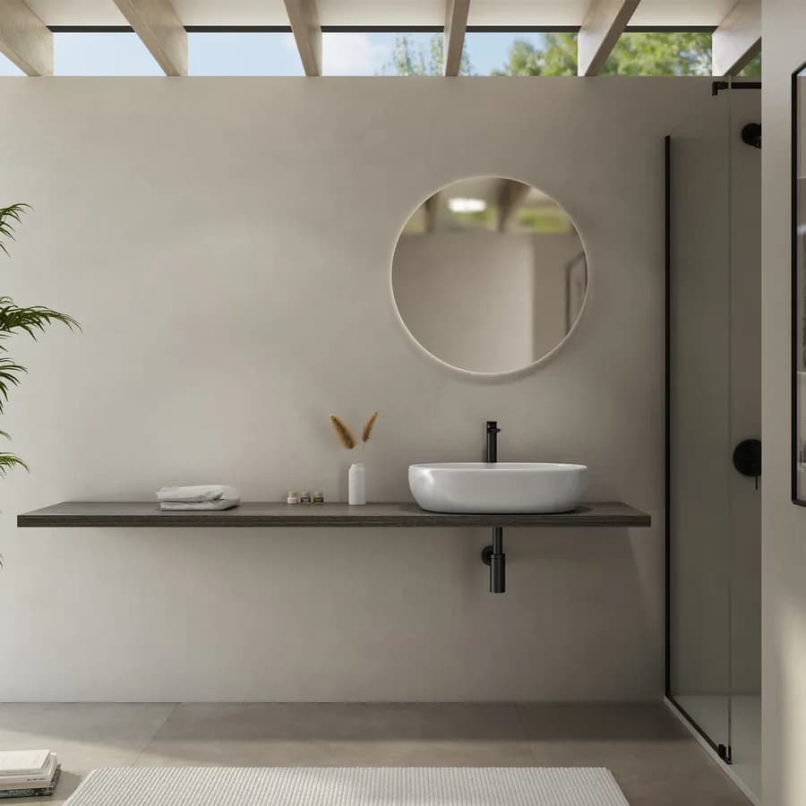 Mensolone bagno 3,8 h sospeso 190 cm in legno rovere grigio - Plain