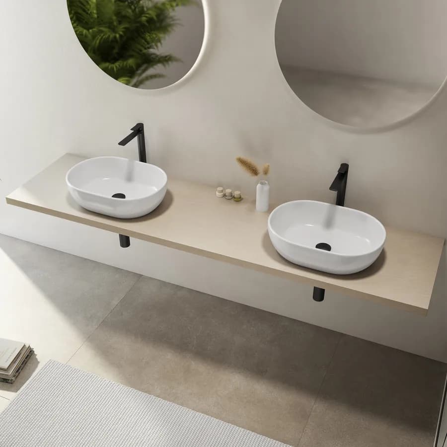 Mensolone bagno 3,8 h sospeso 200 cm in legno argilla - Plain