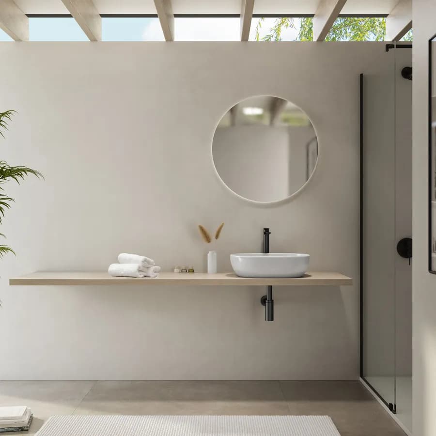 Mensolone bagno 3,8 h sospeso 200 cm in legno argilla - Plain