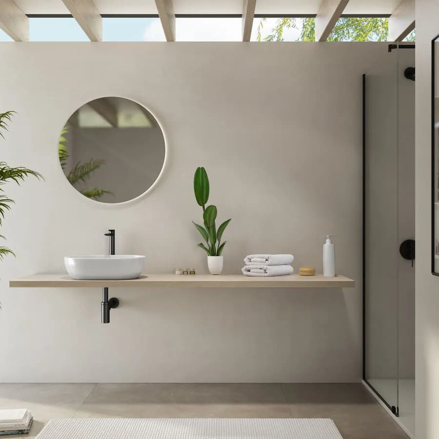 Mensolone bagno 3,8 h sospeso 200 cm in legno argilla - Plain