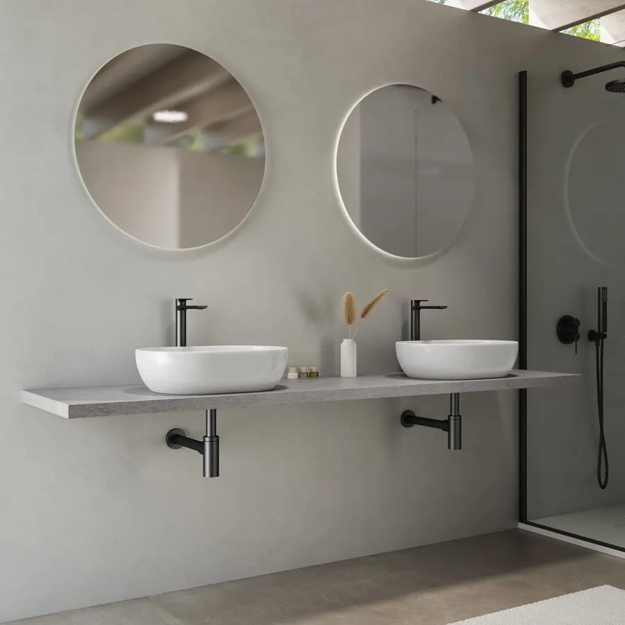 Mensolone bagno 3,8 h sospeso 200 cm in legno grigio pietra opaco - Plain