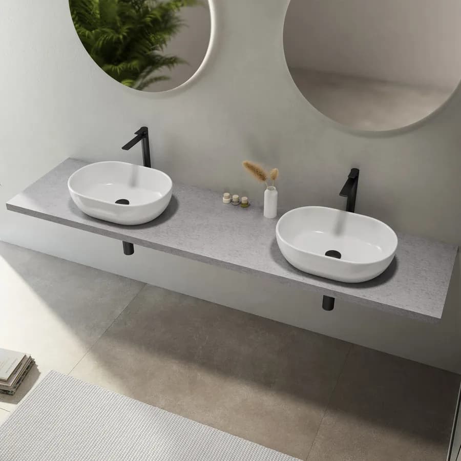 Mensolone bagno 3,8 h sospeso 200 cm in legno grigio pietra opaco - Plain