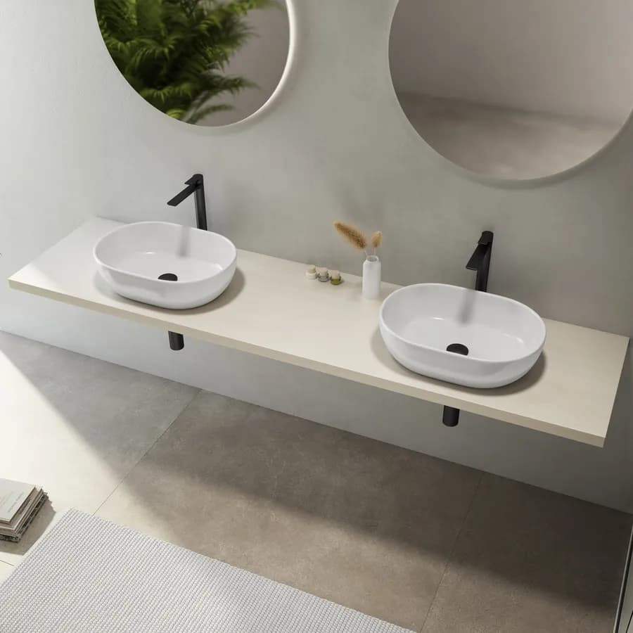 Mensolone bagno 3,8 h sospeso 200 cm in legno rovere bianco - Plain