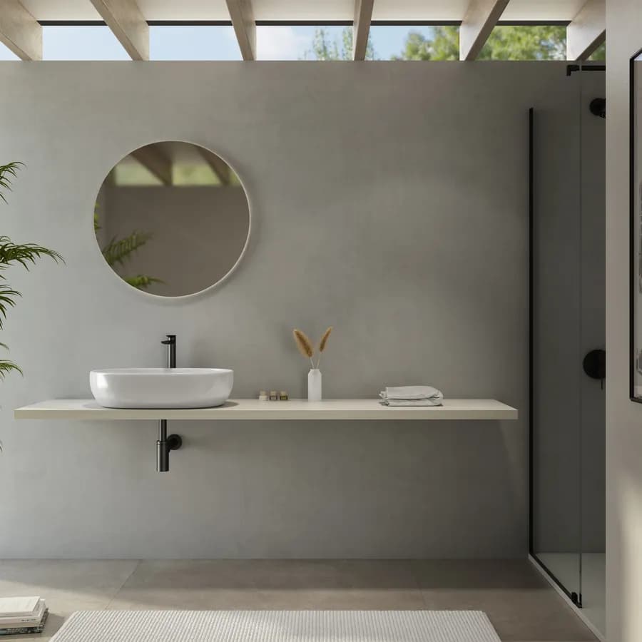 Mensolone bagno 3,8 h sospeso 200 cm in legno rovere bianco - Plain