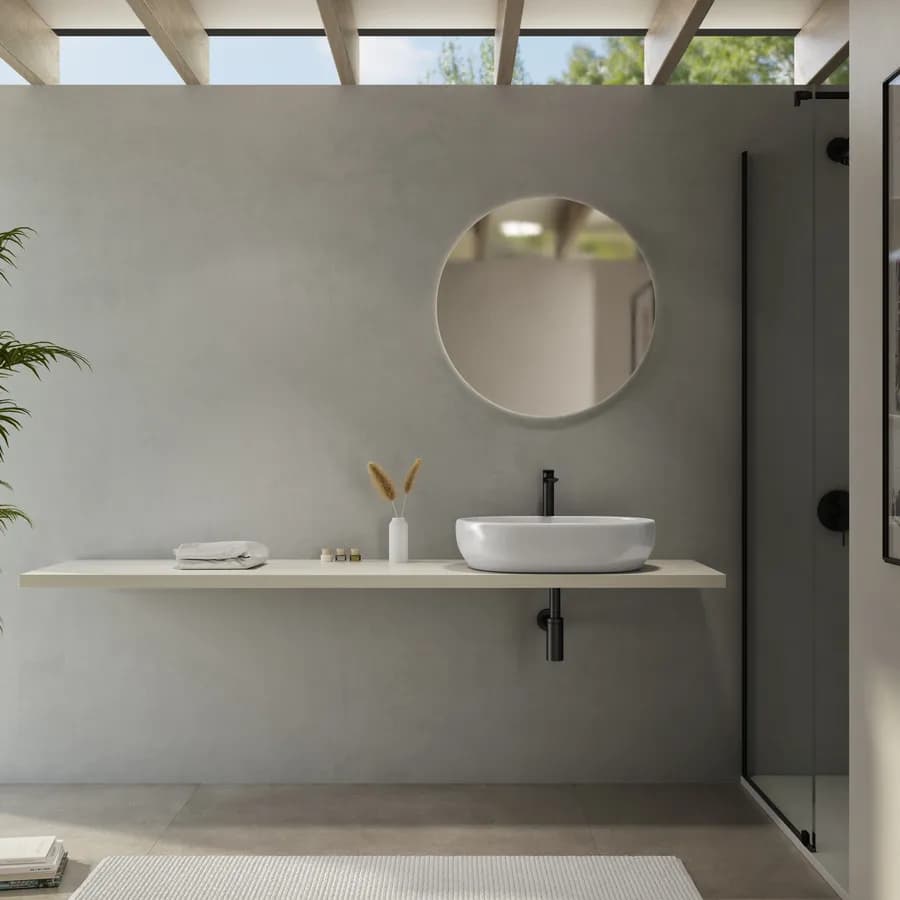 Mensolone bagno 3,8 h sospeso 200 cm in legno rovere bianco - Plain