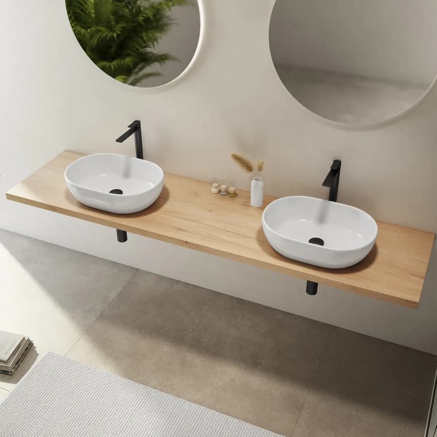 Mensolone bagno 3,8 h sospeso 200 cm in legno rovere gold - Plain