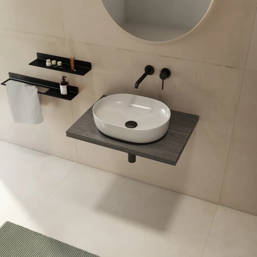 Mensolone bagno 3,8 h sospeso 60 cm in legno rovere grigio - Plain