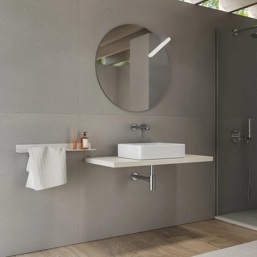 Mensolone bagno 3,8 h sospeso 90 cm in legno rovere bianco - Plain