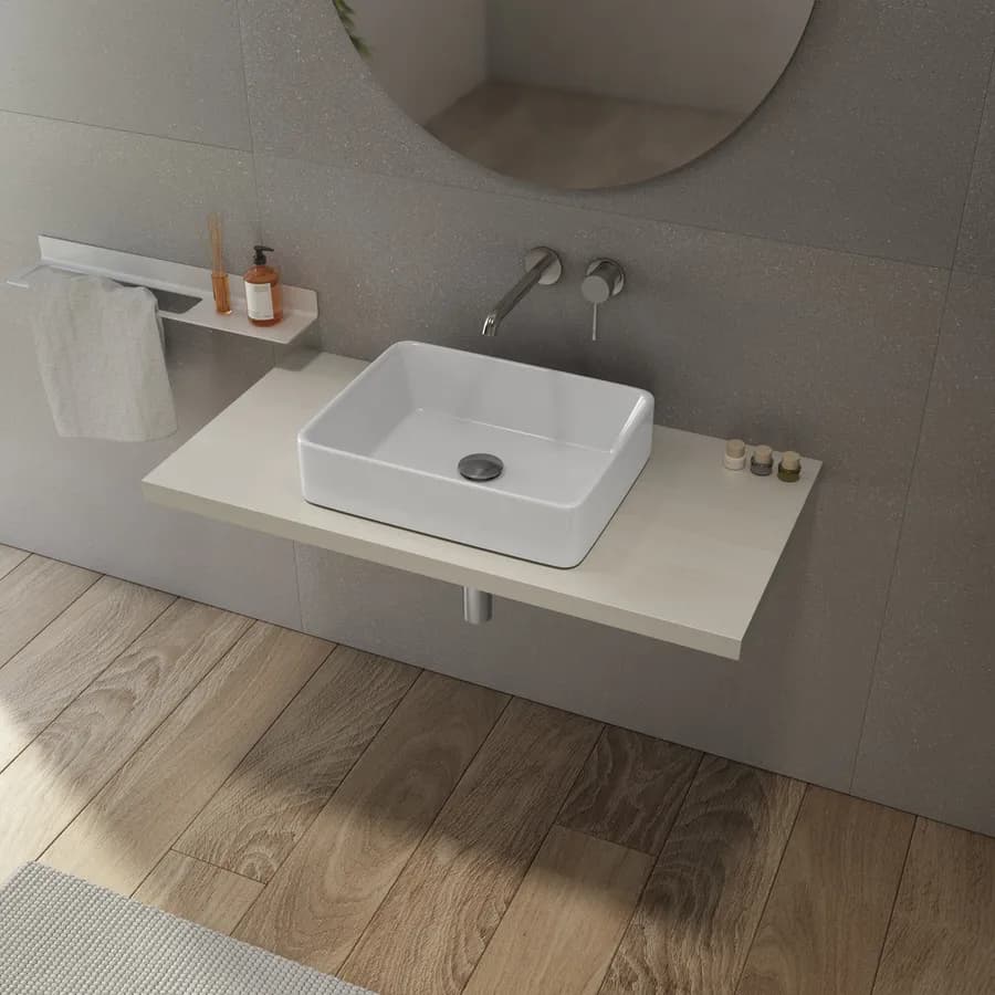 Mensolone bagno 3,8 h sospeso 90 cm in legno rovere bianco - Plain