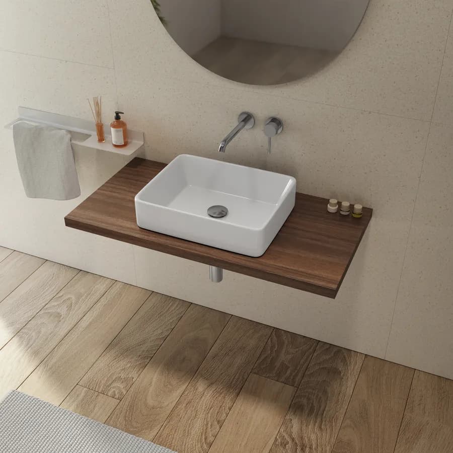 Mensolone bagno 3,8 h sospeso 90 cm in legno rovere deciso - Plain