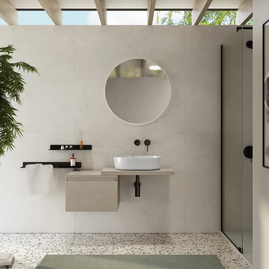 Mensolone bagno 60 cm con cassetto sospeso 50 cm in legno argilla - Plain