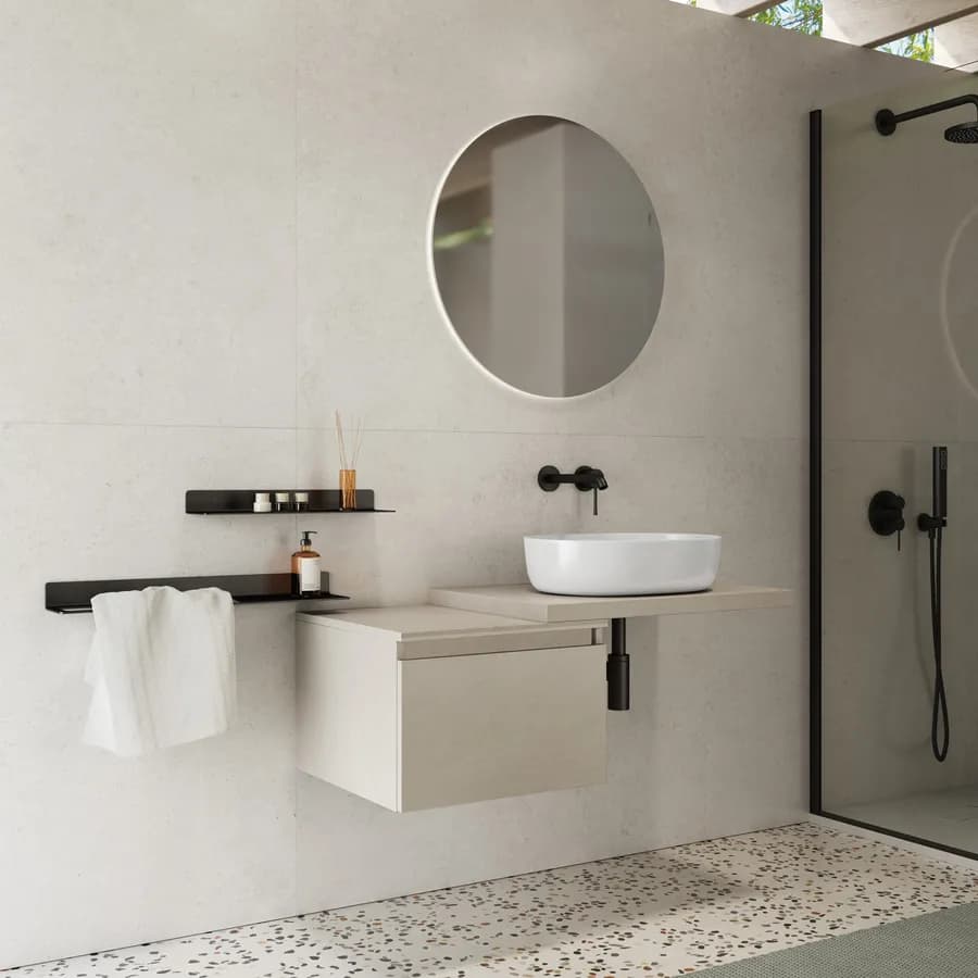Mensolone bagno 60 cm con cassetto sospeso 50 cm in legno argilla - Plain