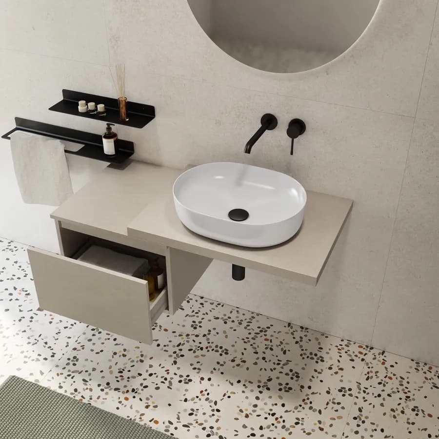 Mensolone bagno 60 cm con cassetto sospeso 50 cm in legno argilla - Plain
