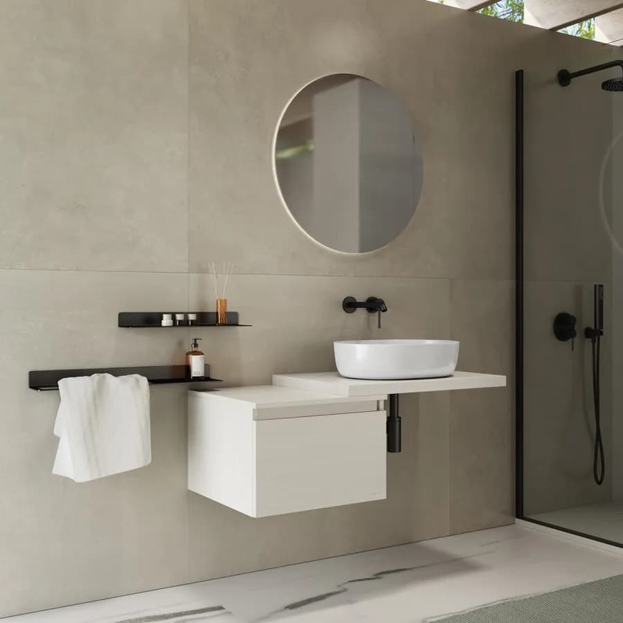 Mensolone bagno 60 cm con cassetto sospeso 50 cm in legno rovere bianco - Plain