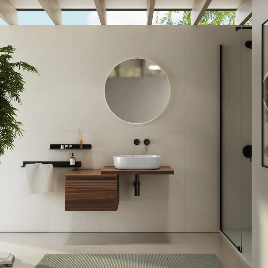 Mensolone bagno 80 cm con cassetto sospeso 50 cm in legno rovere deciso - Plain