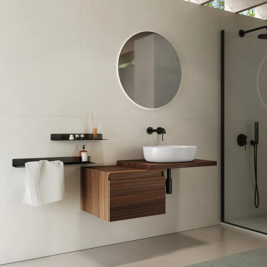 Mensolone bagno 80 cm con cassetto sospeso 50 cm in legno rovere deciso - Plain