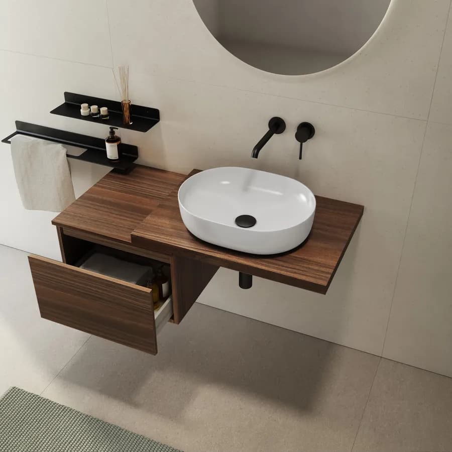 Mensolone bagno 80 cm con cassetto sospeso 50 cm in legno rovere deciso - Plain