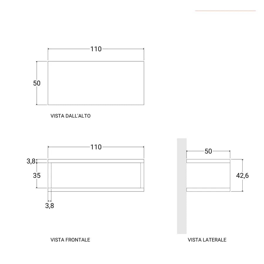 Mensolone bagno sospeso 110 cm con vano a giorno in legno rovere grigio - Plain