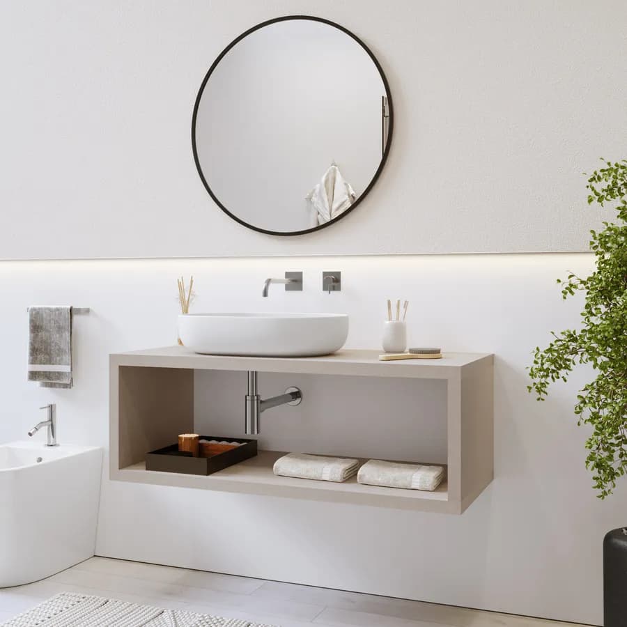 Mensolone bagno sospeso 130 cm con vano a giorno in legno argilla - Plain