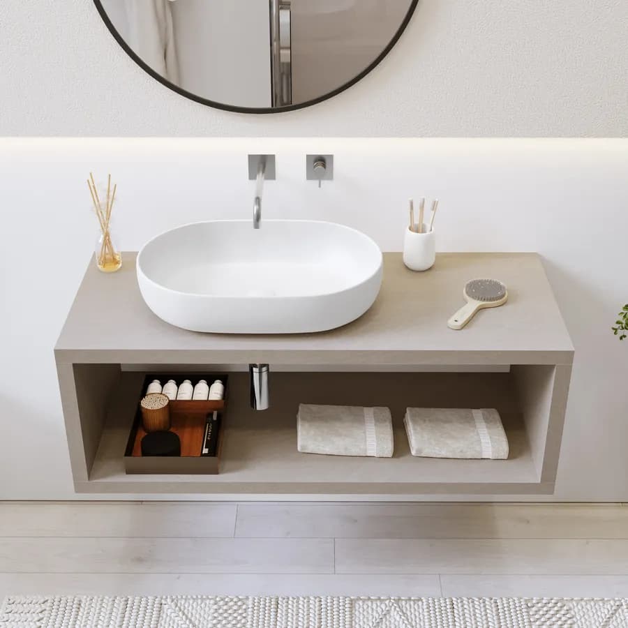 Mensolone bagno sospeso 130 cm con vano a giorno in legno argilla - Plain