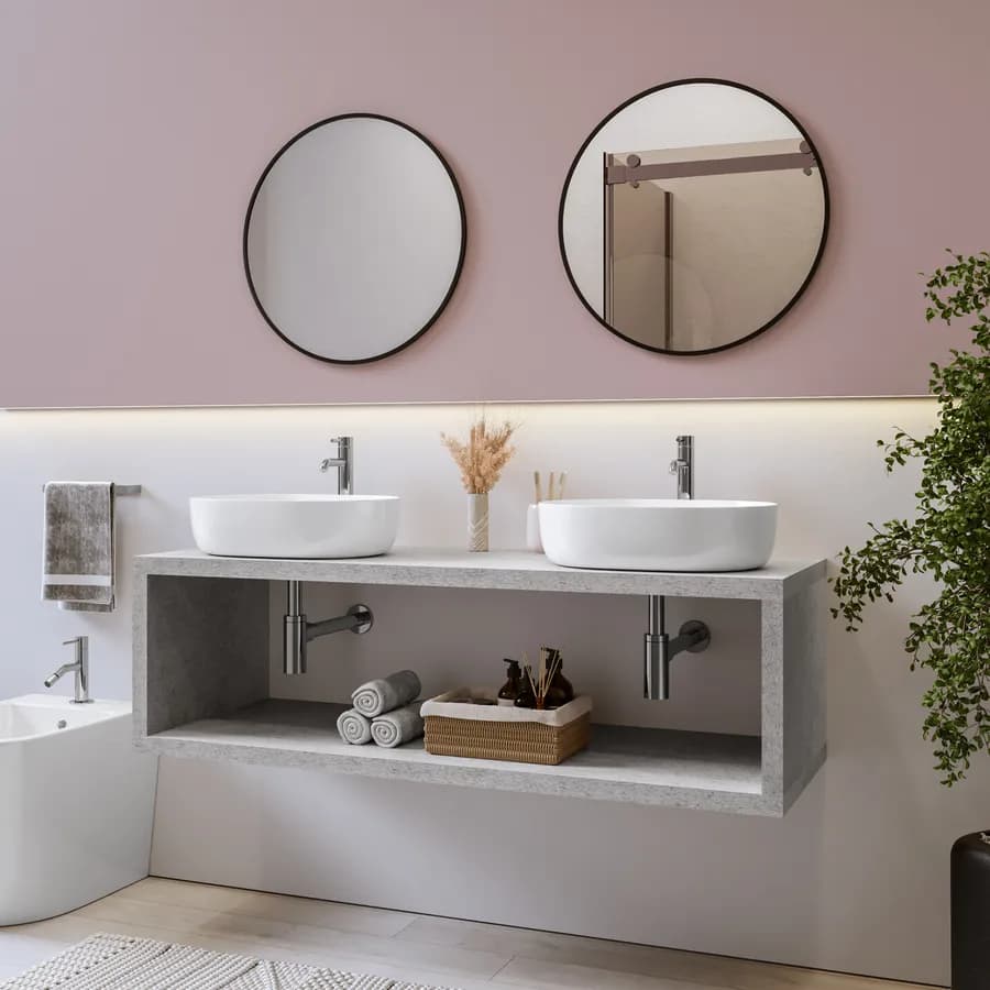 Mensolone bagno sospeso 140 cm con vano a giorno in legno grigio pietra opaco - Plain