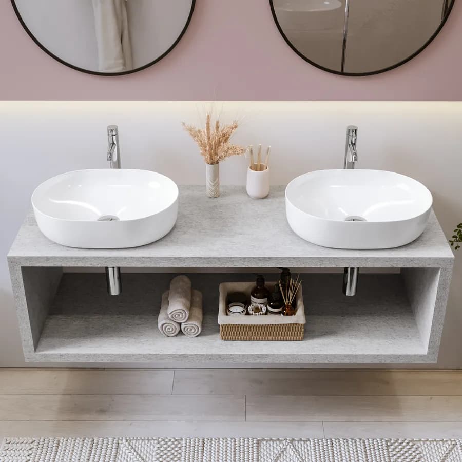 Mensolone bagno sospeso 140 cm con vano a giorno in legno grigio pietra opaco - Plain