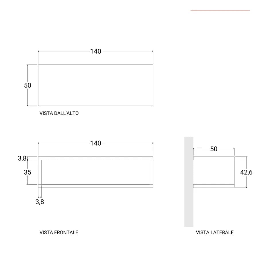 Mensolone bagno sospeso 140 cm con vano a giorno in legno grigio pietra opaco - Plain