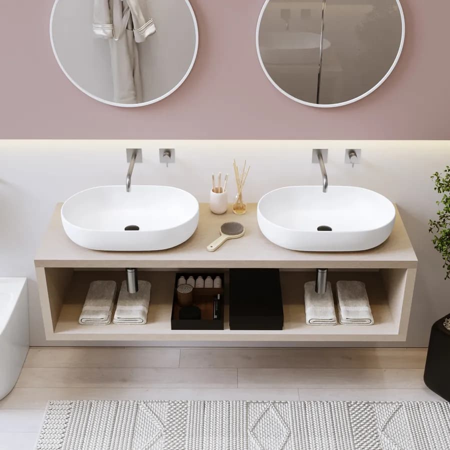 Mensolone bagno sospeso 150 cm con vano a giorno in legno argilla - Plain