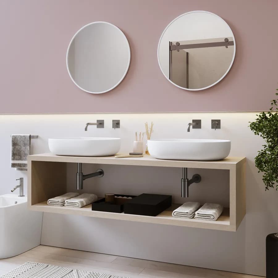 Mensolone bagno sospeso 160 cm con vano a giorno in legno argilla - Plain