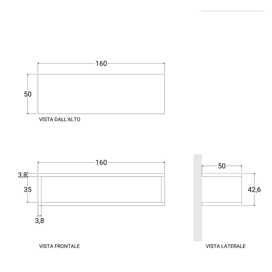 Mensolone bagno sospeso 160 cm con vano a giorno in legno rovere grigio - Plain