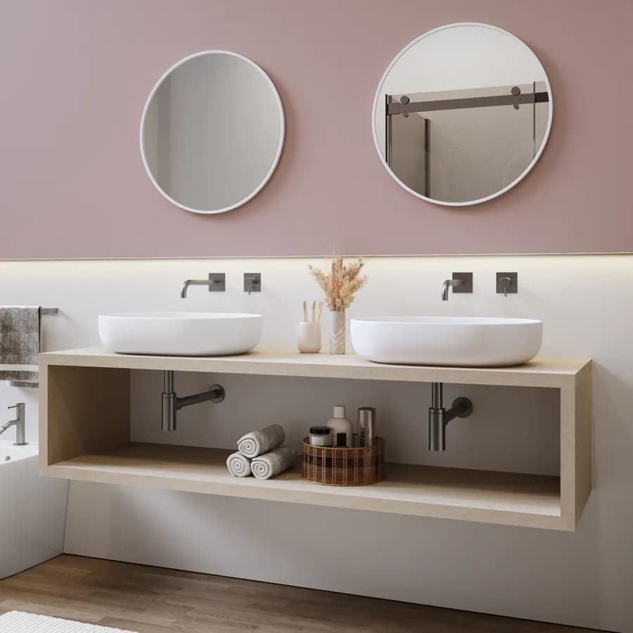 Mensolone bagno sospeso 170 cm con vano a giorno in legno argilla - Plain