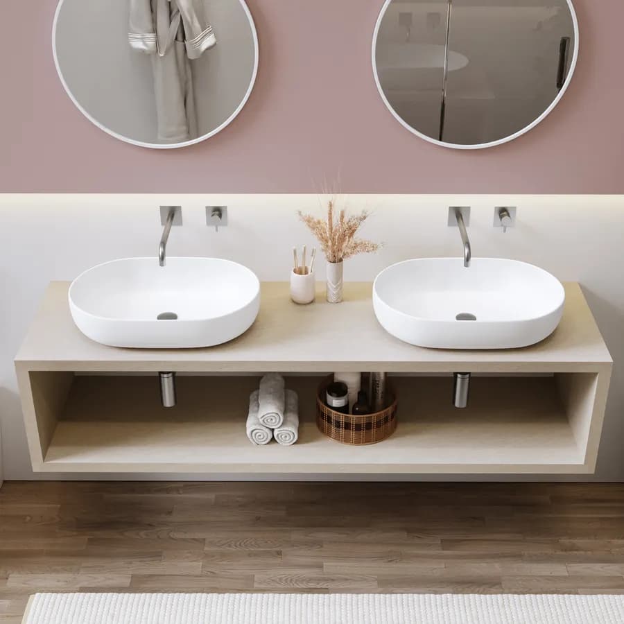 Mensolone bagno sospeso 170 cm con vano a giorno in legno argilla - Plain