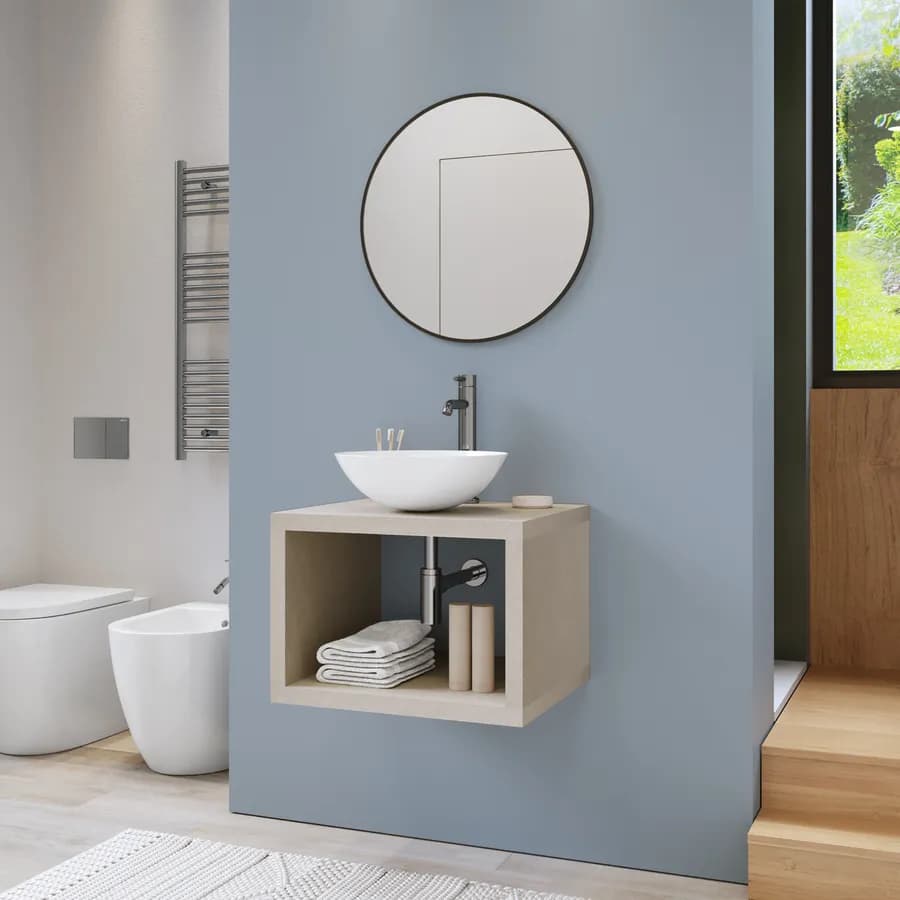Mensolone bagno sospeso 60 cm con vano a giorno in legno argilla - Plain