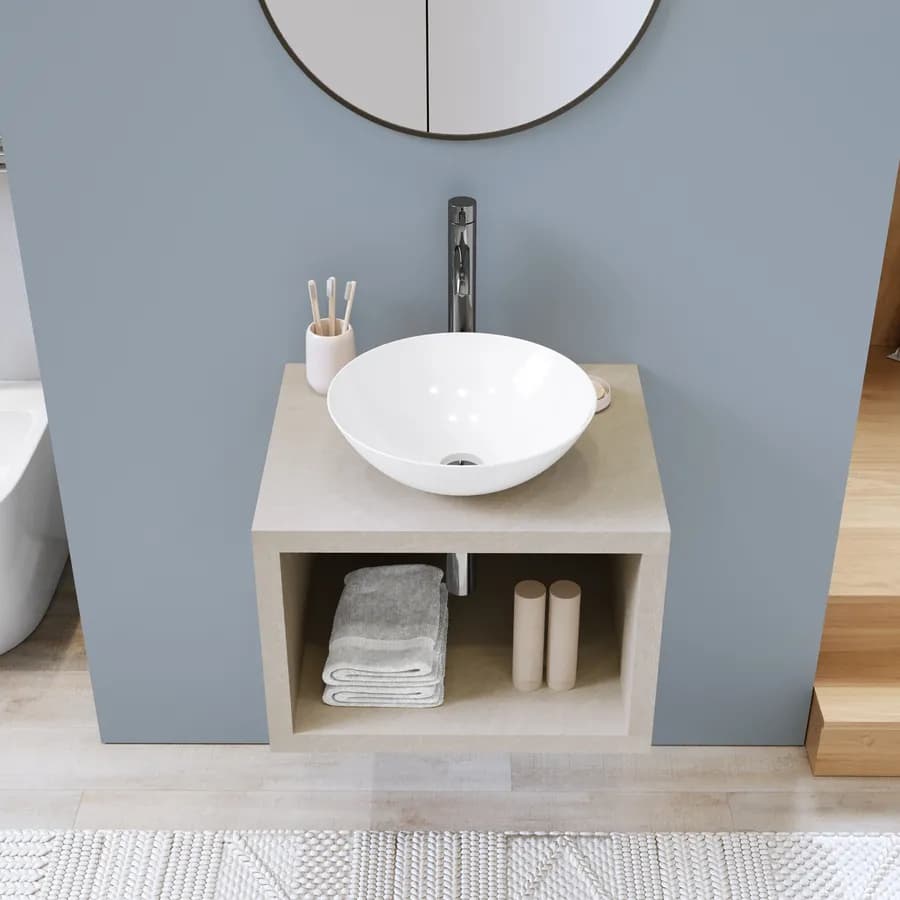 Mensolone bagno sospeso 60 cm con vano a giorno in legno argilla - Plain