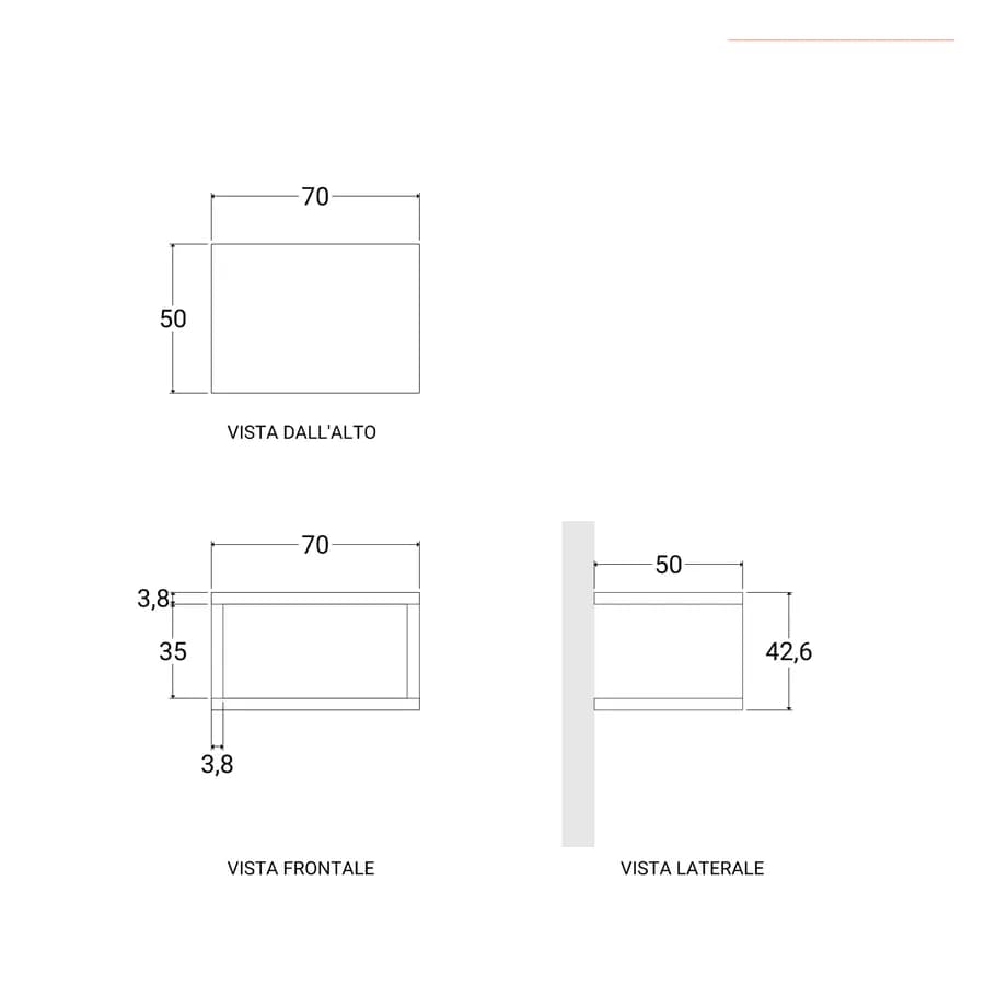Mensolone bagno sospeso 70 cm con vano a giorno in legno rovere bianco - Plain