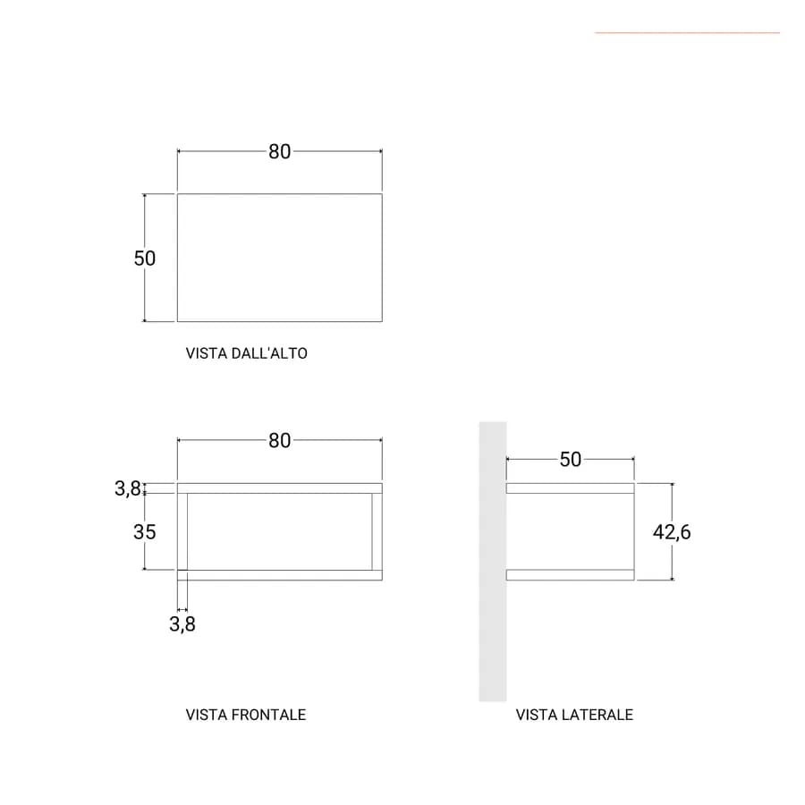 Mensolone bagno sospeso 80 cm con vano a giorno in legno rovere bianco - Plain
