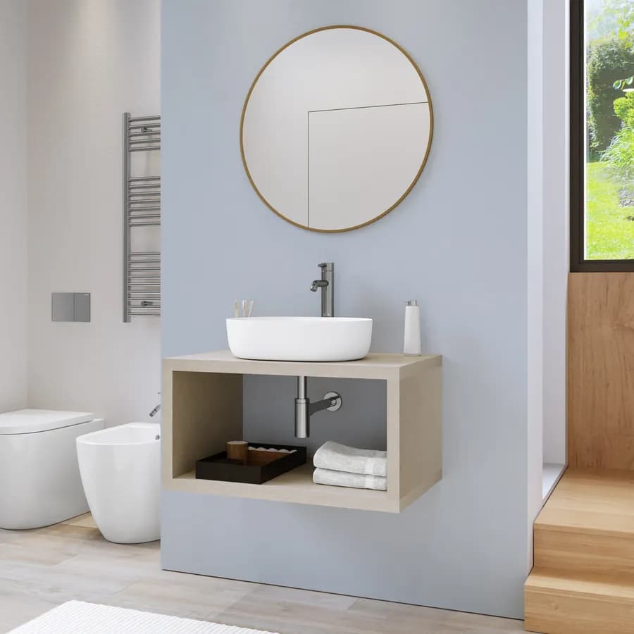 Mensolone bagno sospeso 90 cm con vano a giorno in legno argilla - Plain
