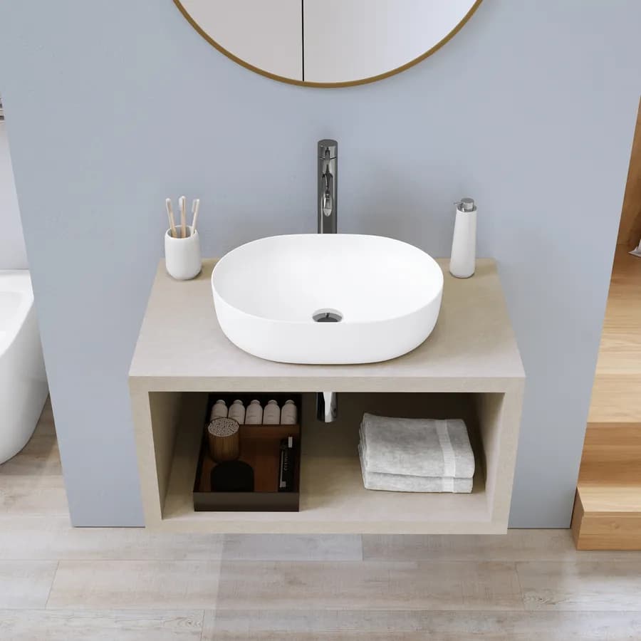 Mensolone bagno sospeso 90 cm con vano a giorno in legno argilla - Plain