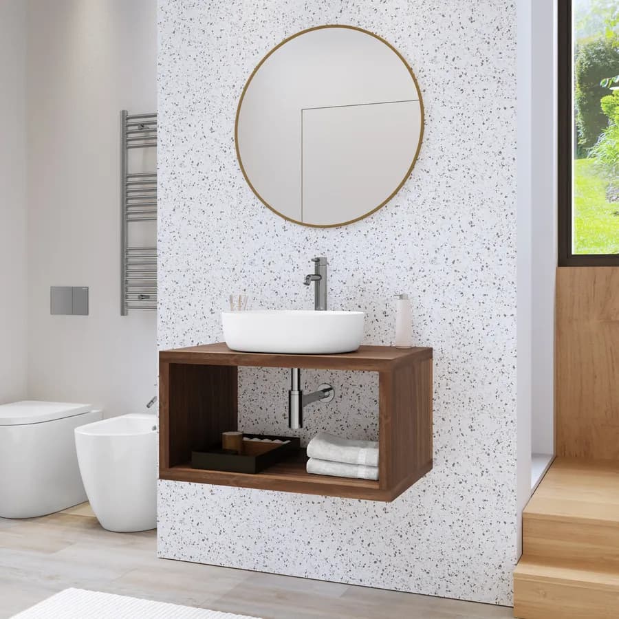 Mensolone bagno sospeso 90 cm con vano a giorno in legno rovere deciso - Plain
