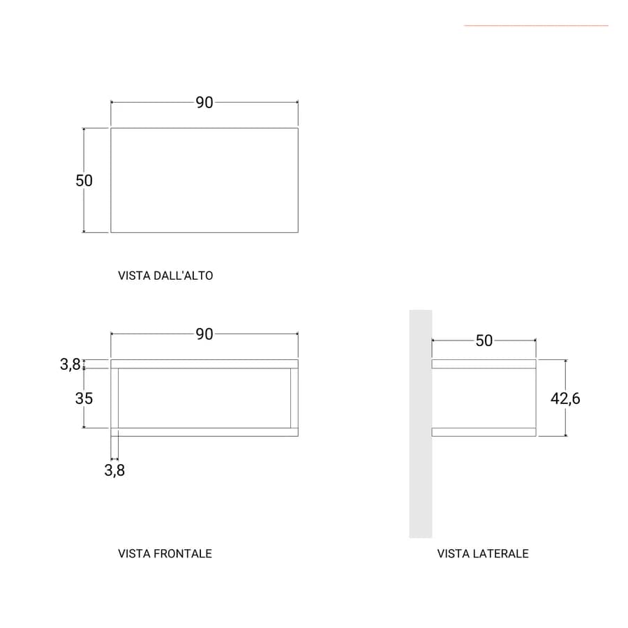 Mensolone bagno sospeso 90 cm con vano a giorno in legno rovere grigio - Plain