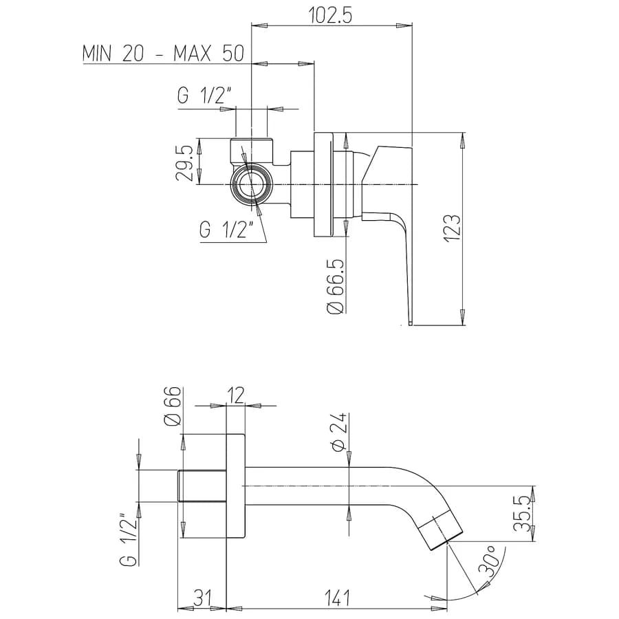 Miscelatore a muro canna 14 cm cromato - Inca di Jacuzzi - Rubinetteria