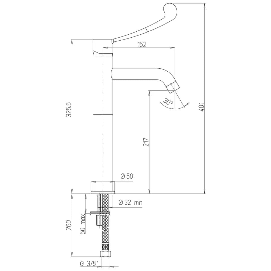 Miscelatore lavabo prolungato leva clinica cromato - Gun di Jacuzzi - Rubinetteria