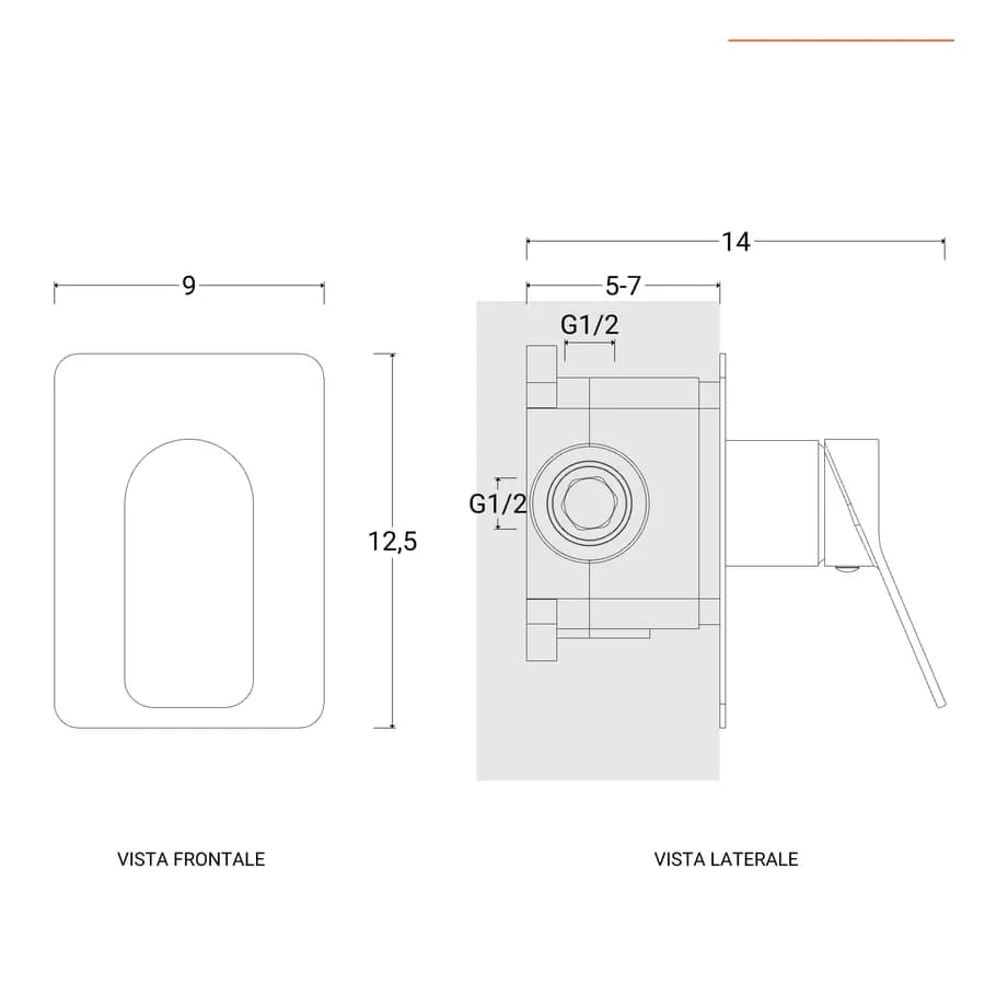 Miscelatore incasso doccia in ottone cromo – Wing