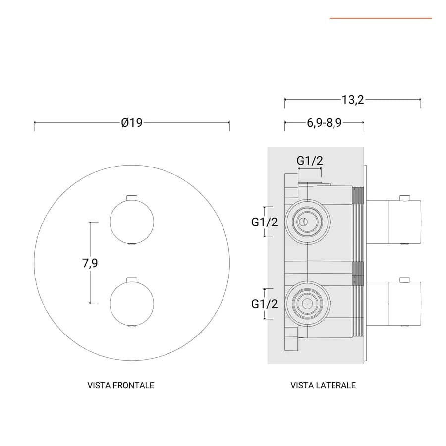 Miscelatore incasso doccia termostatico con deviatore in acciaio inox 316 satinato – Pure