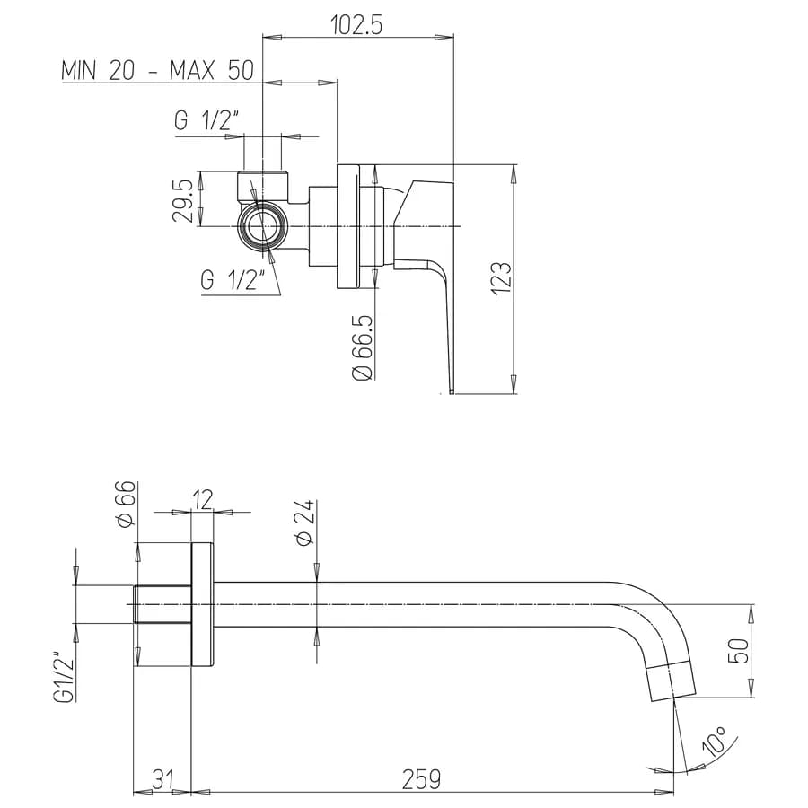 Miscelatore lavabo a parete bocca 25 cm cromato - Inca di Jacuzzi - Rubinetteria