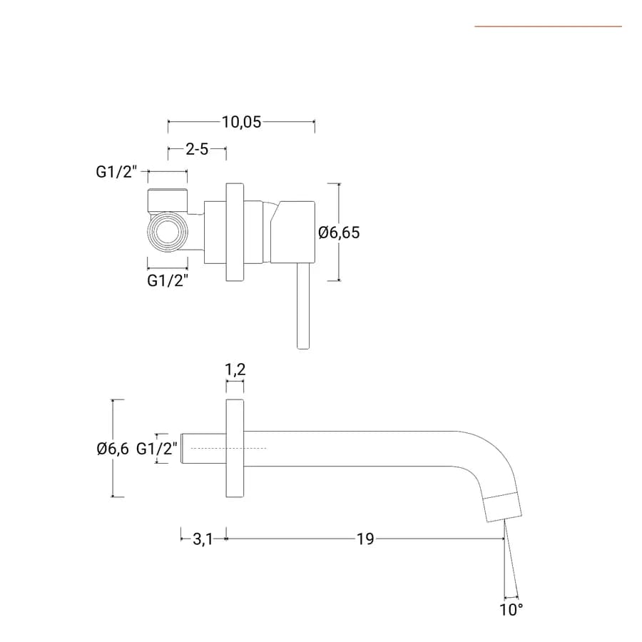 Miscelatore lavabo a muro canna 19 cm bianco opaco - Gun di Jacuzzi - Rubinetteria