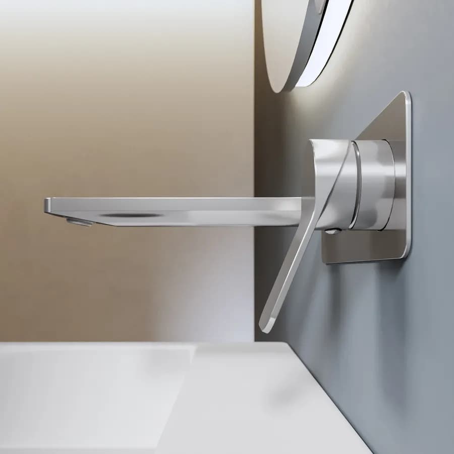 Miscelatore lavabo a muro canna 20 cm con piastra cromo – Wing
