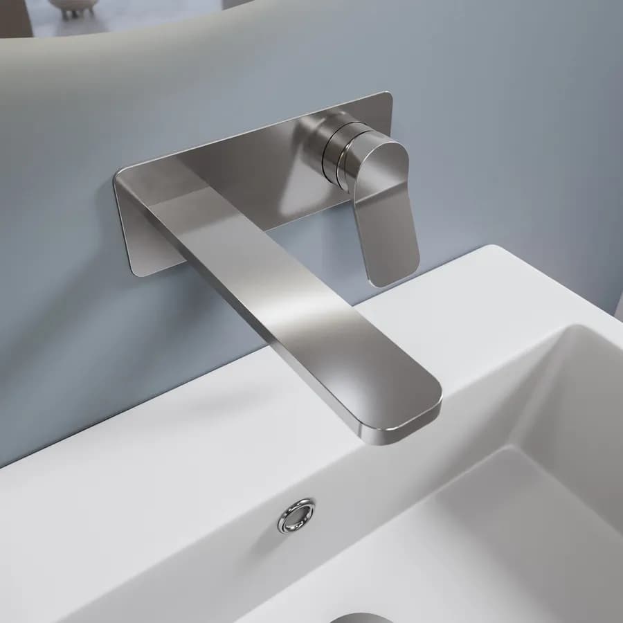 Miscelatore lavabo a muro canna 20 cm con piastra cromo – Wing